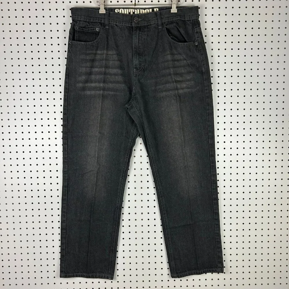 Southpole Black Gothic Y2K Baggy Jeans 38x30 Streetwear Skate Wide Leg Denim 90s